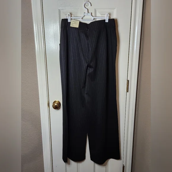 Max Studio High Rise, Wide-legged Black Pinstripe Sailor Pants. NWT. Size L. - Picture 2 of 10